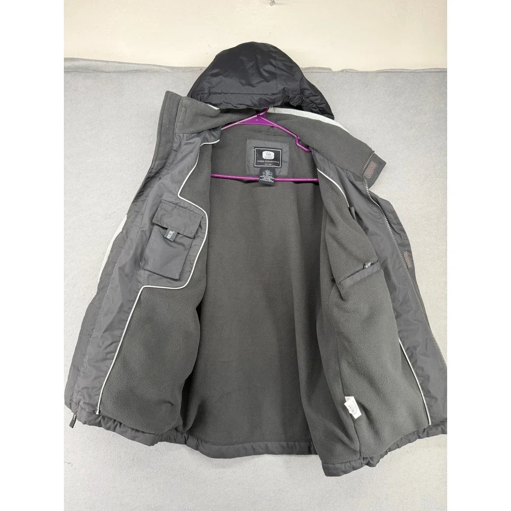 Free Country Boy Tech Ski Jacket Large 10/12 Black Gray Fleece Lined Hooded Coat